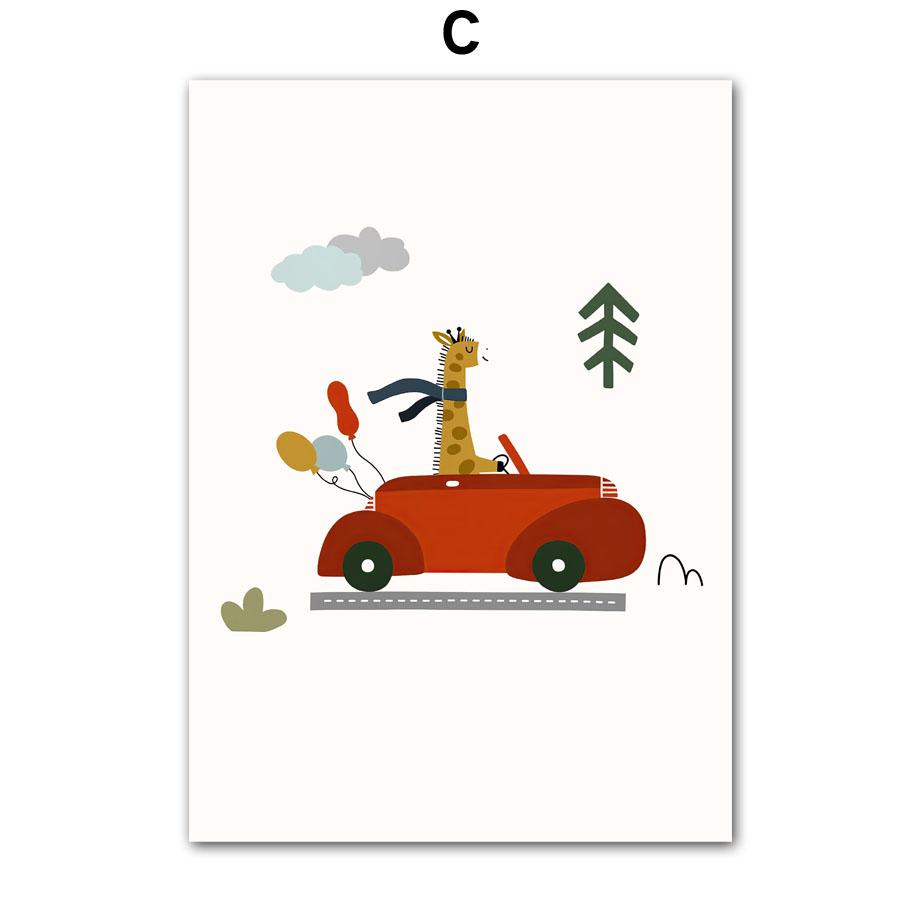 Cute Cartoon Vehicle Nursery Wall Art Poster - Cars Truck Fire Truck Prints for Kids Baby Bedroom Playroom Decor Canvas Painting