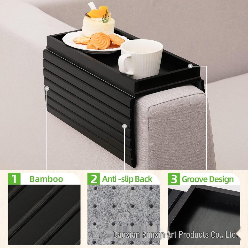 Wooden Sofa Armrest Tray & Storage Box for Drinks and Remotes