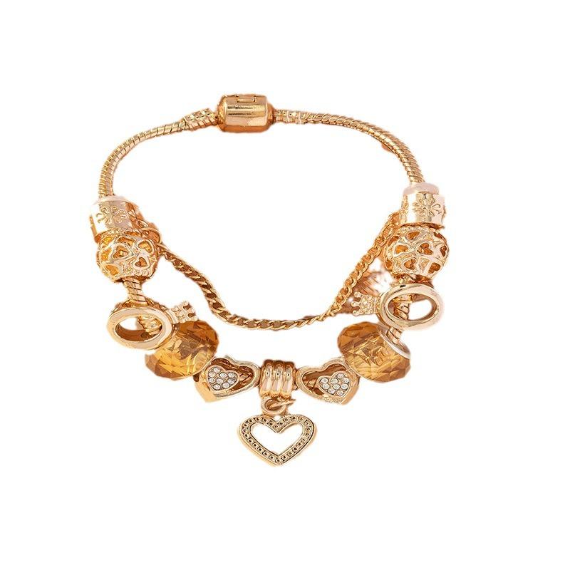 Handmade Beaded Bracelet With Heart Pendant Crown Crystal Rhinestone Charm Jewelry