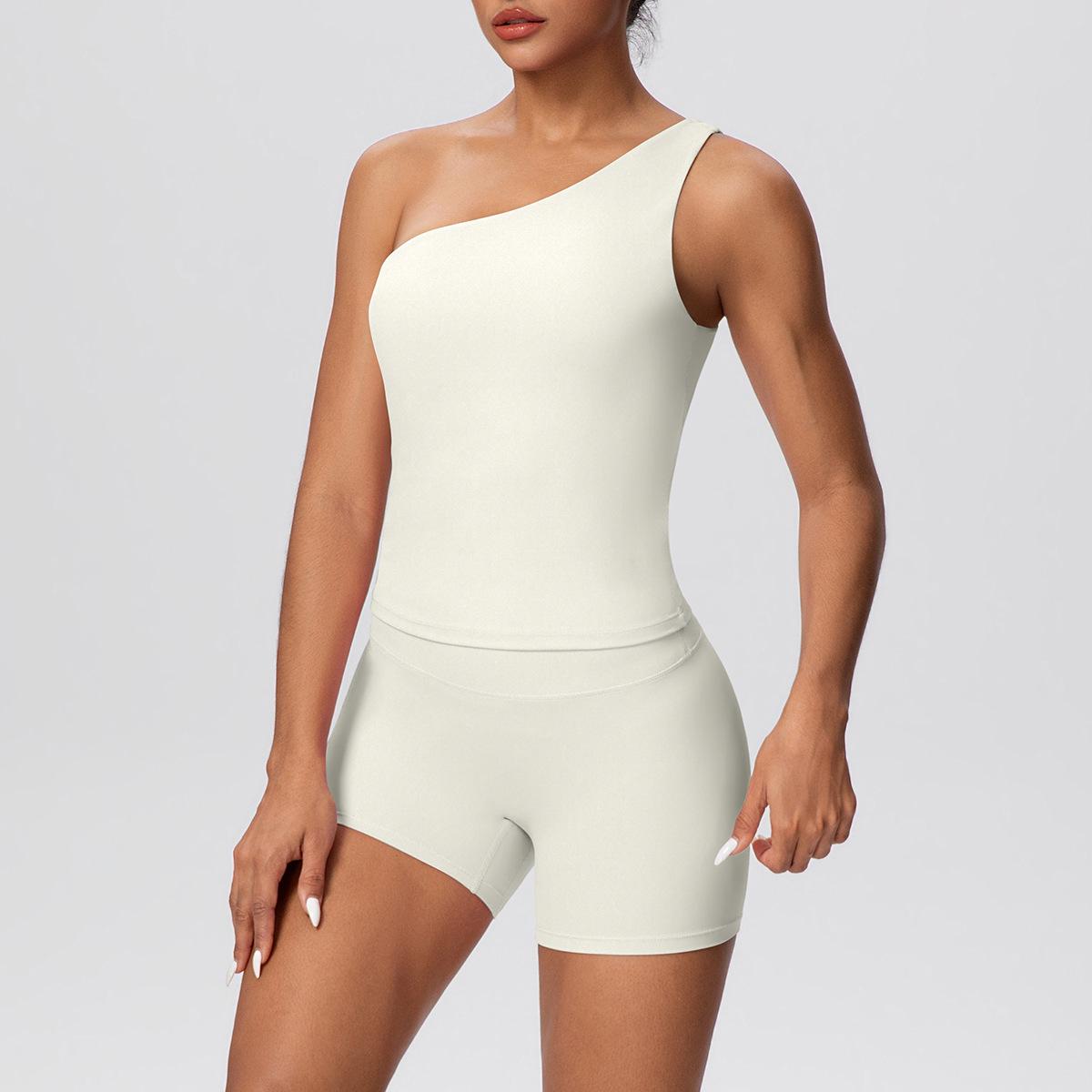 

Women s Solid Color One-Shoulder Sports Vest & Yoga Shorts Set Large