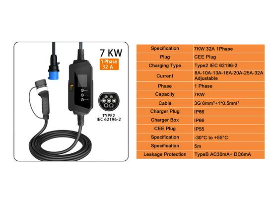 7KW 32A Universal Portable EV Charger, European Standard and Safe