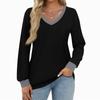Women's Fashion Casual Long Sleeve Color Block Shirt Women's V-Neck Tops