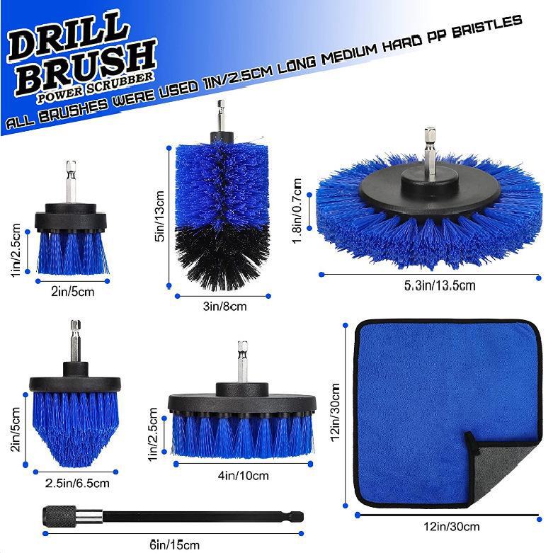 Electric Car Cleaning Brush Set for Detailing Interior, Polishing, Waxing, Engine & Tire - 6 Brush Heads