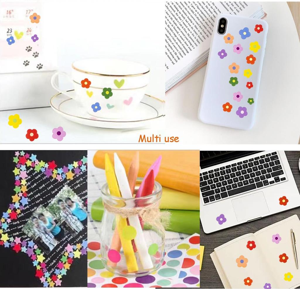 6 Sheets Colorful Stickers Pack Mini Star Heart Dots Self-adhesive Paper Marker Notes Decoration for Diary Album Reward