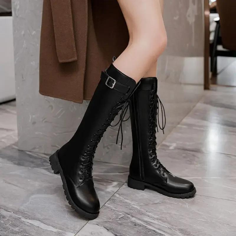 Fashion Autumn Winter 2024 Half High Boots for Women New In Mid Calf Shoes Woman Cosplay Fashion On Offer Comfortable and Elegant Hot Pu