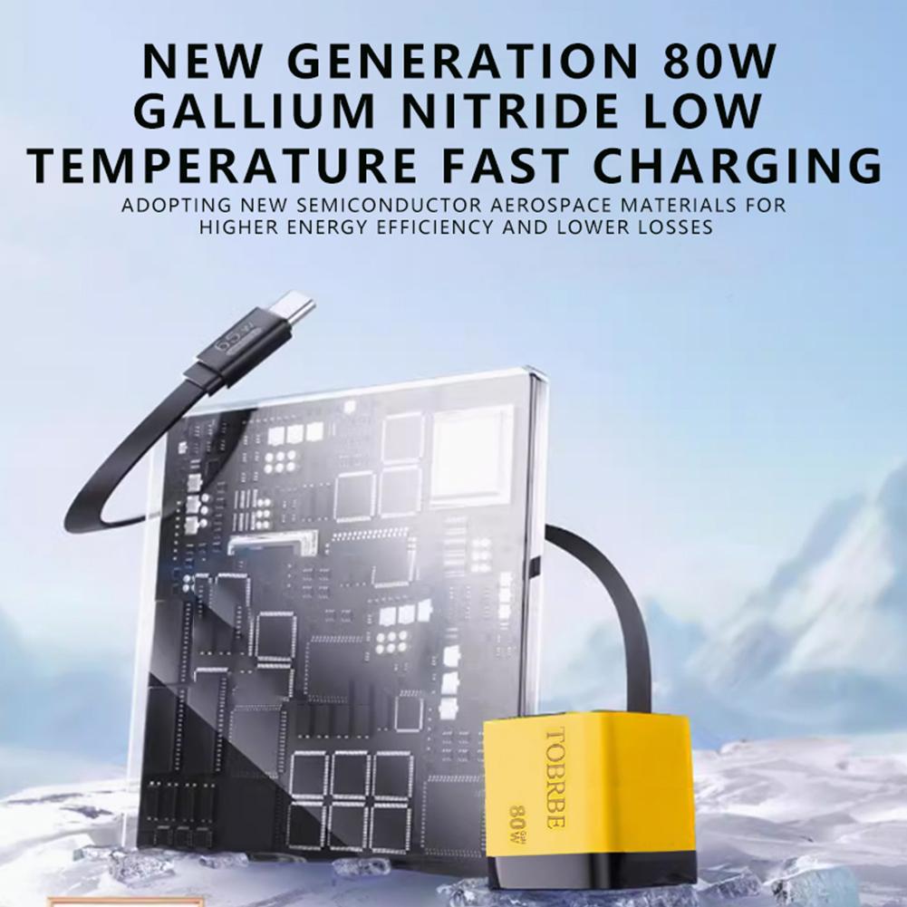 Portable 3 in 1 GaN Charger 80W MAX Retractabl with Cable 2USB Adapter Charger Cha M9C2