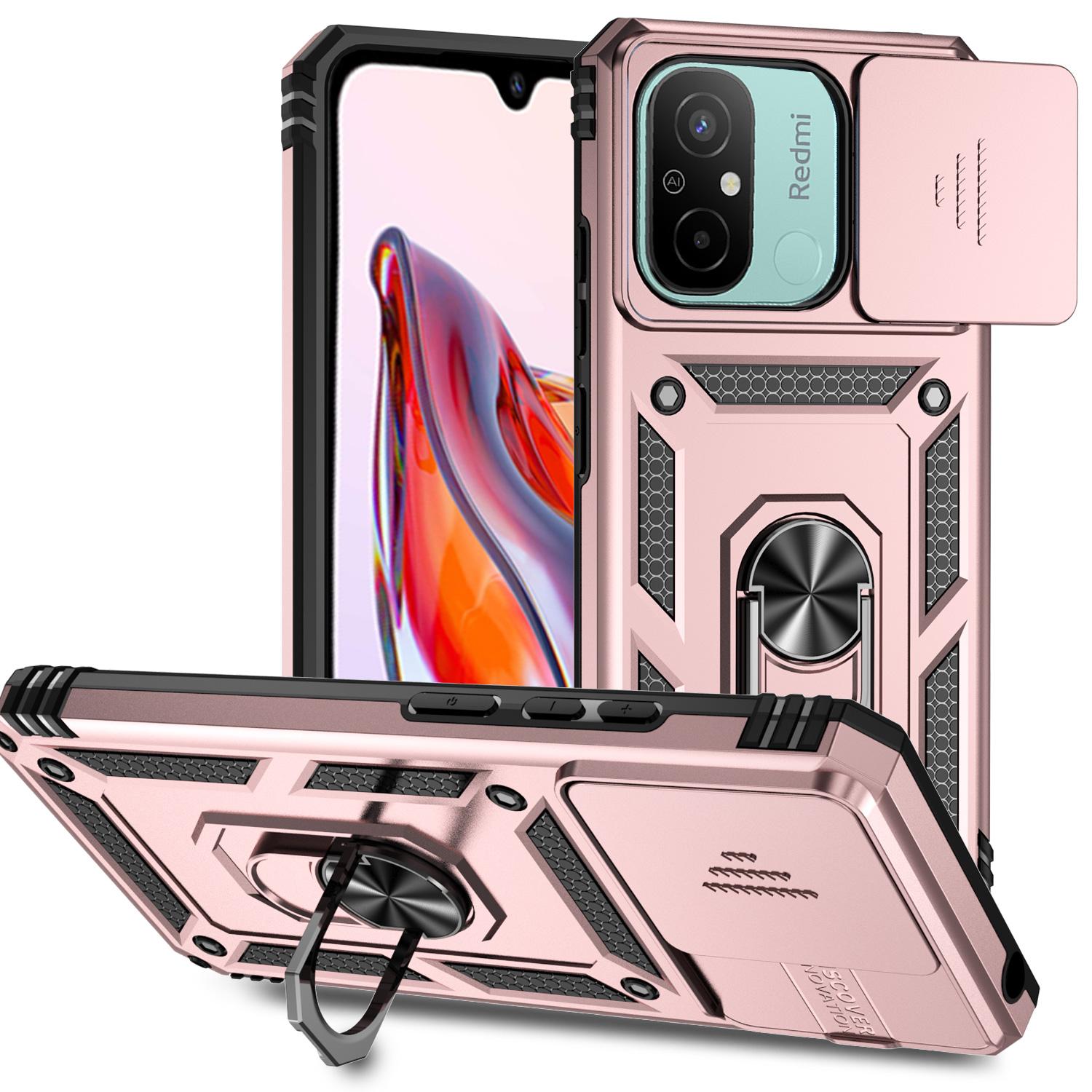 

Защитный чехол 3 в 1 для телефона Redmi 12C Redmi Note 12 5G Redmi Note12 Pro 5G противоударный бронированный чехол военного класса с кольцом и магнитной подставкой For Redmi 12C розового золота