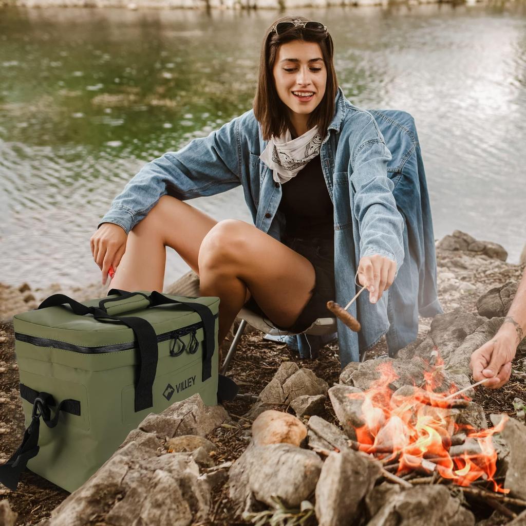 VILLEY Cooler 20L Keeps Food Cold and Can Be Carried by Hand or Carried Over the Perfect for Food Outdoor Cherry Blossom Easy To Green Box, Insulated,