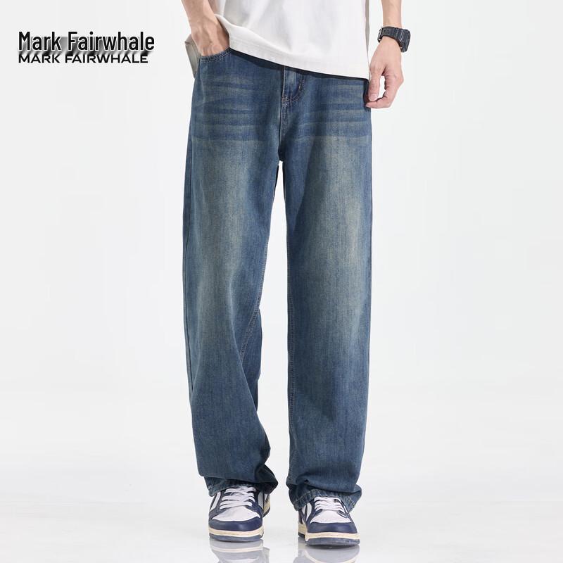 Mark Fairwhale Men's Washed Retro Loose Straight-Leg Jeans