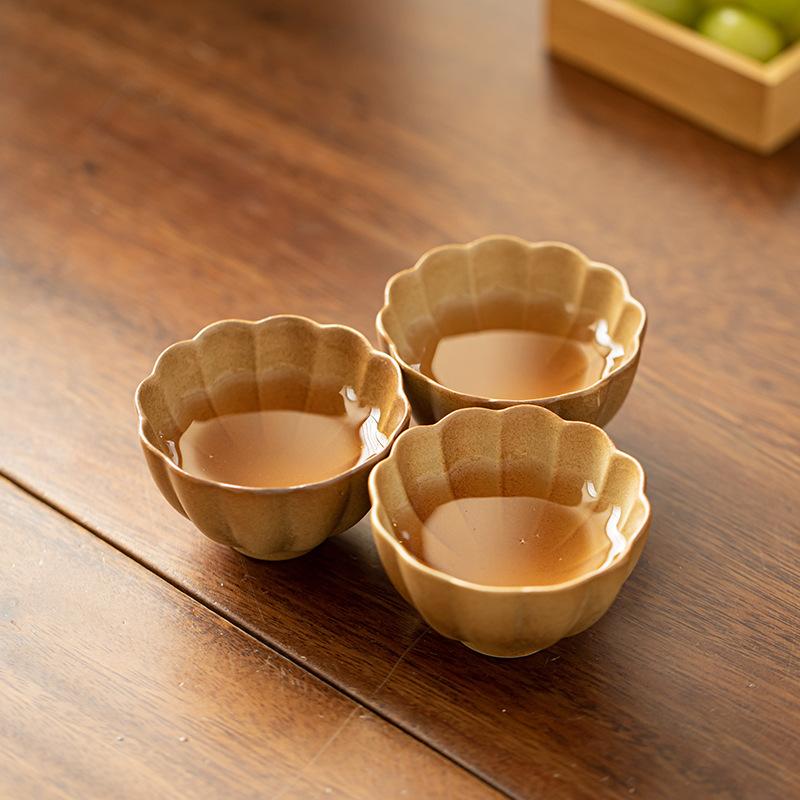 Rough Plain Pottery Petal Tea Cup Creative Ceramic High-grade Kung Fu Tea Mug Set Personal Stove Boiling Gongfu Teacup Teaware