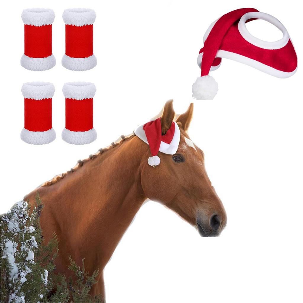 Christmas Horse Party Costume Accessoriesset 5 Pcs Santa Leg Wraps With Faux Fur Trim
