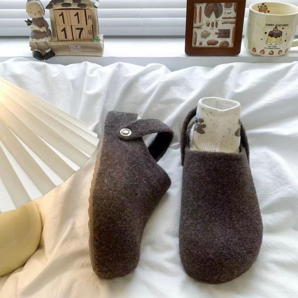 Wear felt inner heightening bag head dragging a shoe lazy velvet half slippers female two Birkenstocks