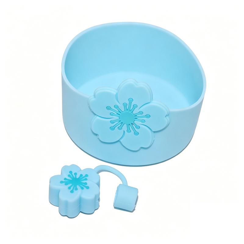 Tumbler Straw Cover & Water Bottle Silicone Boot & Tumbler Charm Set, Begonia Shape Straws Lid Cap And Tumbler Charm Pendant