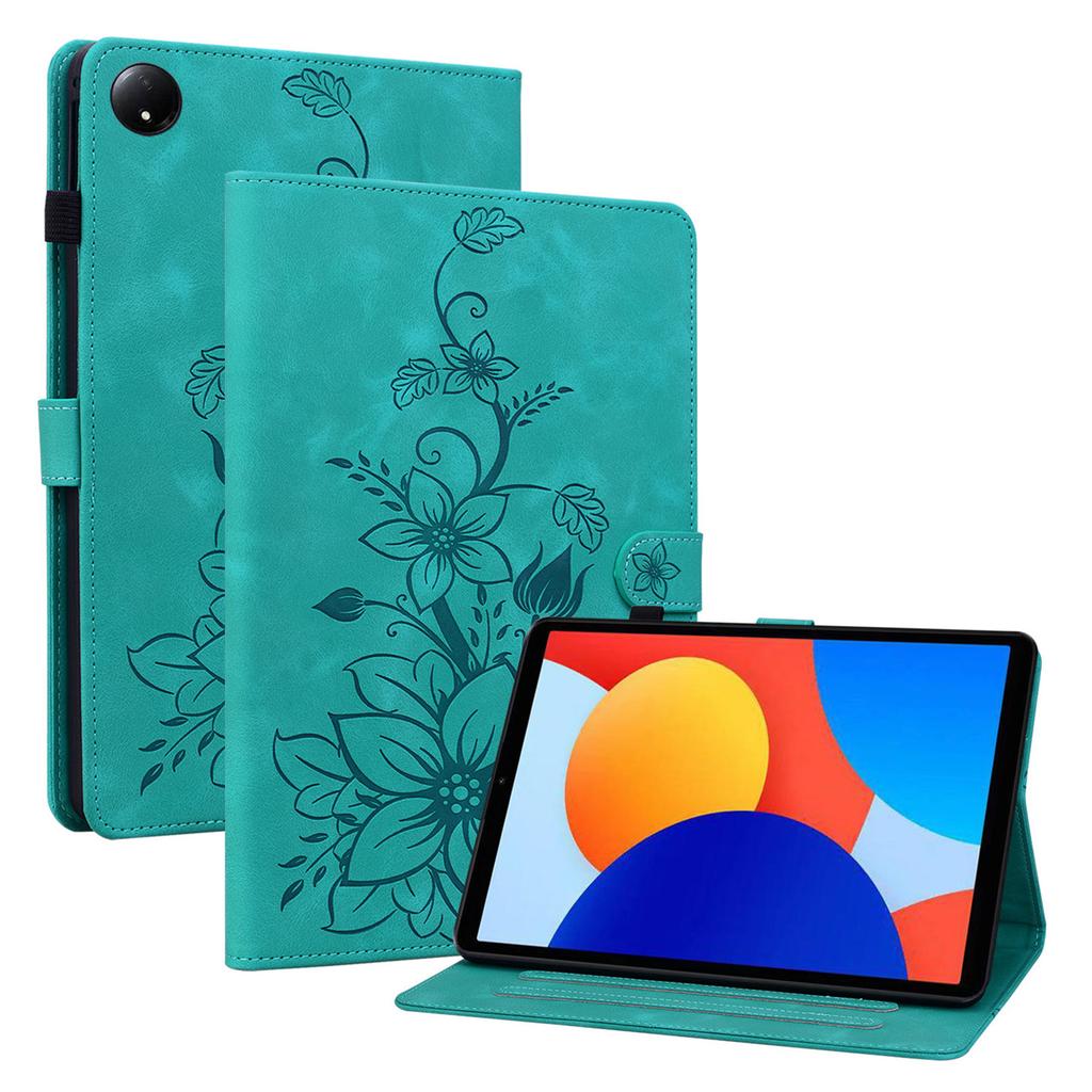 For Xiaomi Redmi Pad SE 4G 8.7 Inch Case Lily Flower Imprint Card Slots Leather Tablet Cover