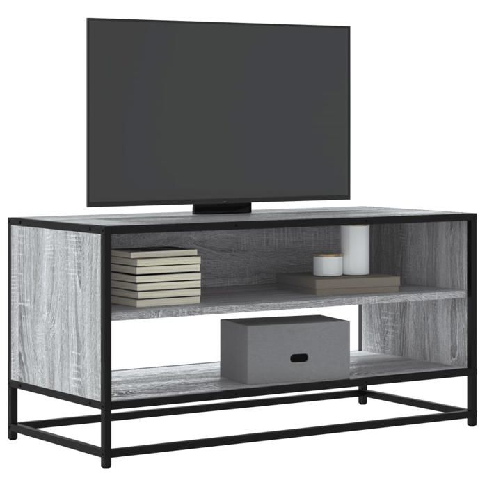 VidaXL Meuble TV sonoma gris 91x40x46 cm bois d'ingénierie et métal, banc TV, meuble hifi, centre de divertissement, buffet 848887
