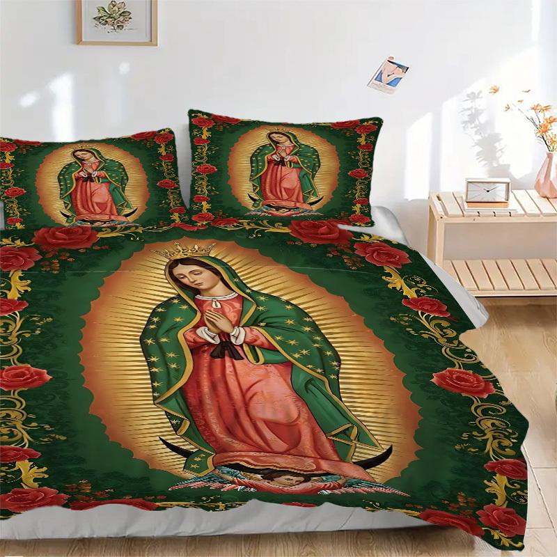 

3PCs Virgin Mary Icon Design Cover Set, Breathable Fabric, Machine Washable (1 Duvet Cover + 2 Pillowcases) (Without Quilt) yy250911180 135x200cm