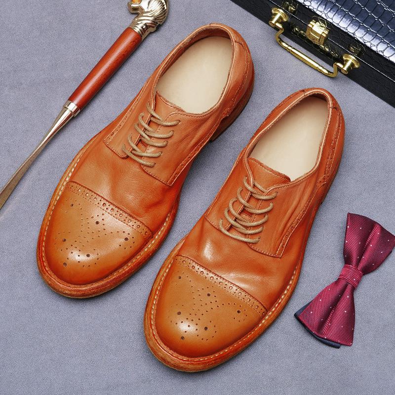 Big Head Business Dress Leather Shoes British Goodyear Carved Handmade Shoes Leather Sole High-end Inside and Outside Cowhide Men's Shoes