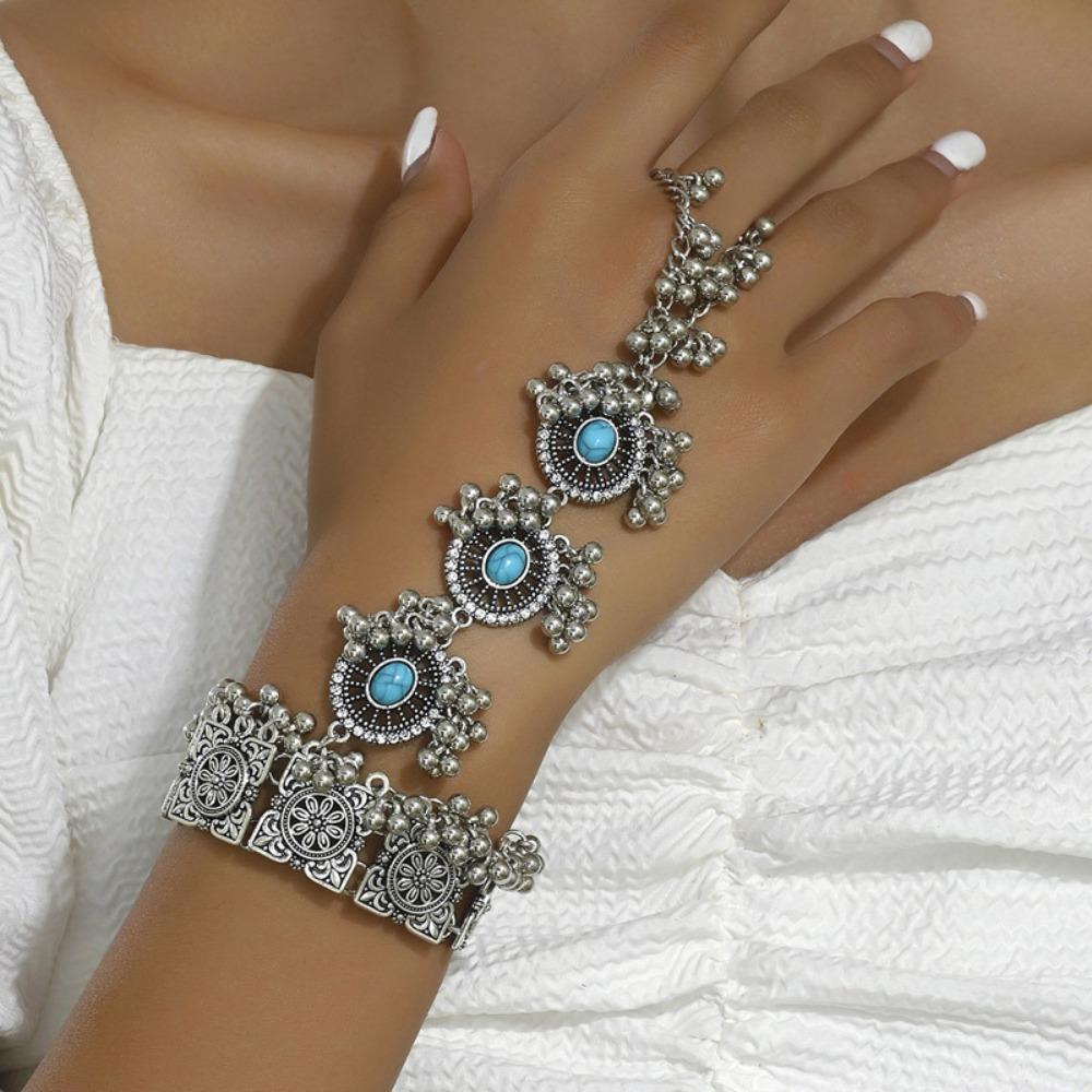 

Indian-Style Silver Bracelet Ring Minimalist Tassel Pendant Hand Chain for Ramadan Vacations Style 2