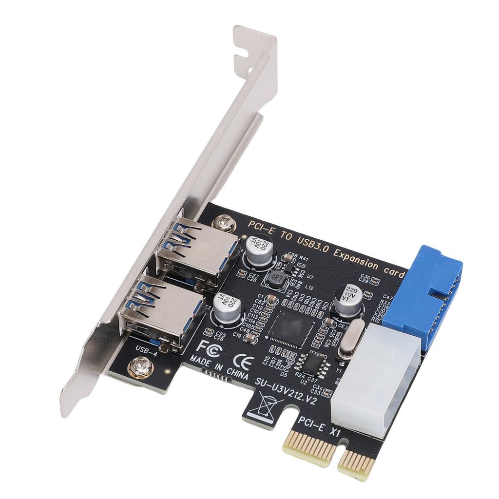 PCIE To USB 3.0 Expansion Card 5 Gbps 2 Ports with Front USB3.0 19pin Connector 4pin Power Interface for Desktop PC