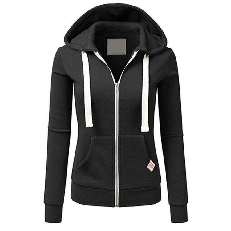 Women's Casual Solid Color Sports Hooded Zipper Jacket Sweatshirt Cardigan Top