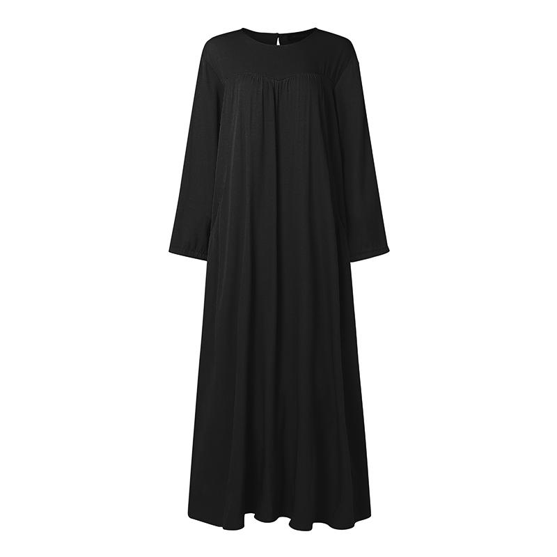 ZANZEA Women Elegant Casual Round Neck Solid Color Long Sleeve Loose Dress