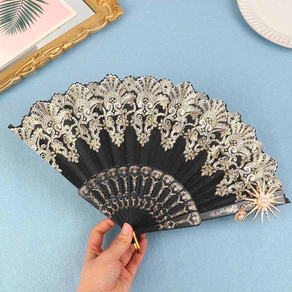 Gothic Court Style Retro Gorgeous Folding Fan Lolita Lace Fan Dance Hand Fan Lace Rose Folding Fan