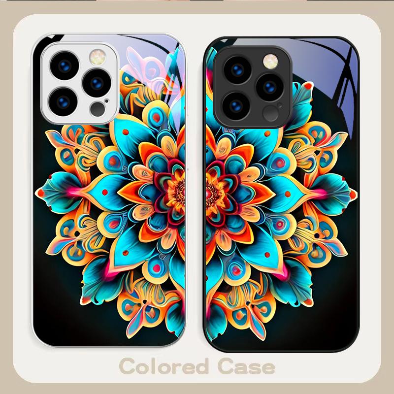 Abstract Flower Green For IPhone 16 Pro Max 15 P Lus 14 Pro 13 12 Mini 11 P Ro Max X XS 7 8 Plus 2022 Tempered Glass Phone Case