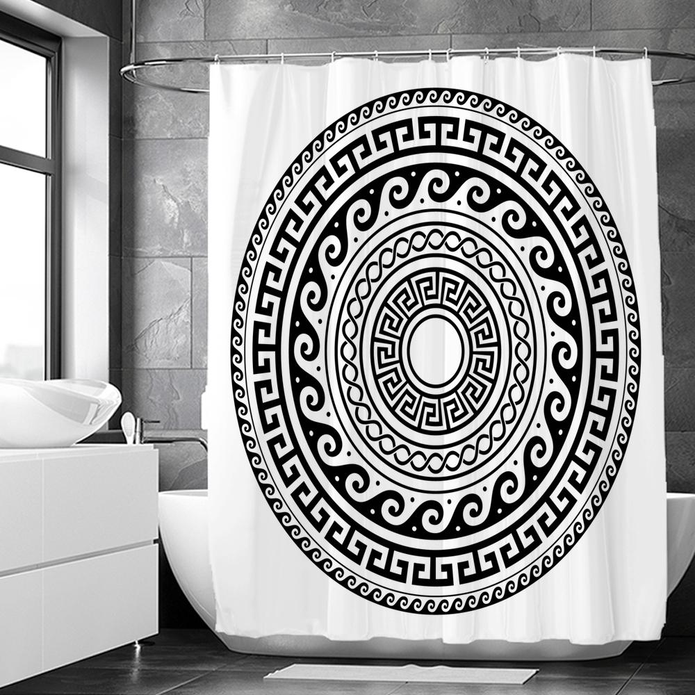 Art Boho Shower Curtain with Hooks Bohemian Bath Curtain Polyester Fabric Black and White Minimalist style Bathroom Curtains
