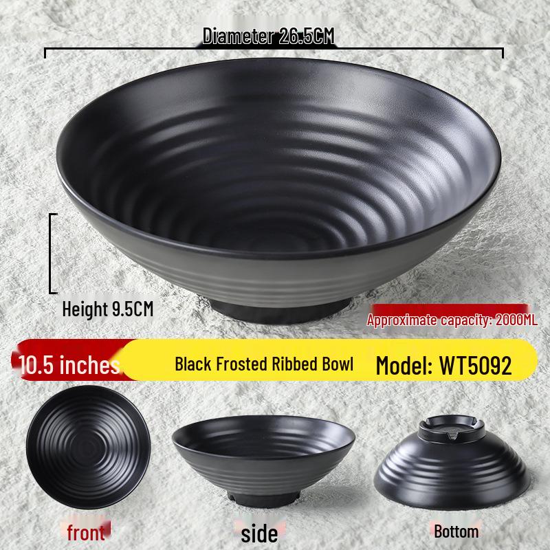 Melamine Black Matte Wide Mouth Noodle Bowl - Drop-Resistant, Perfect for Ramen, Luosifen, Mala Tang