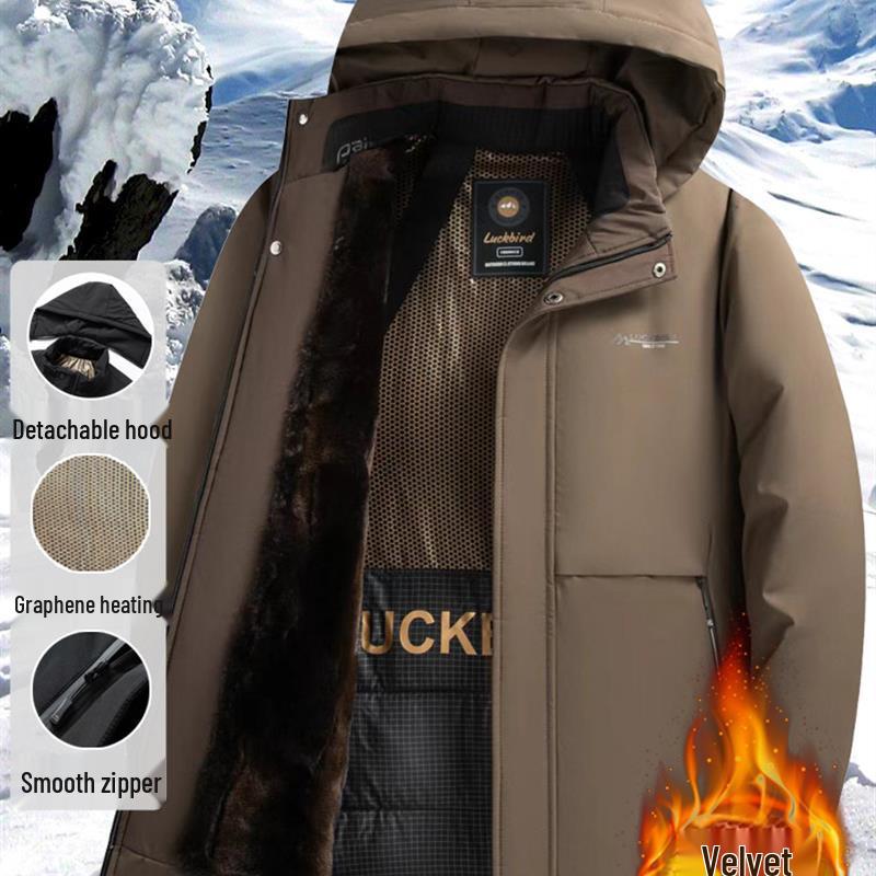 Pierre Cardin Men's Mid-Length Thickened Winter Parka with Golden Sable Velvet