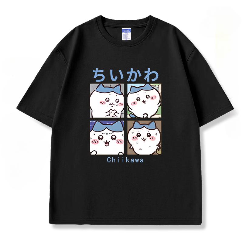 Chiikawa rolig söt fyrfaldig mönster T-shirt sommar vardaglig trend 100% bomulls T-shirt mode bekväm lös herr T-shirt