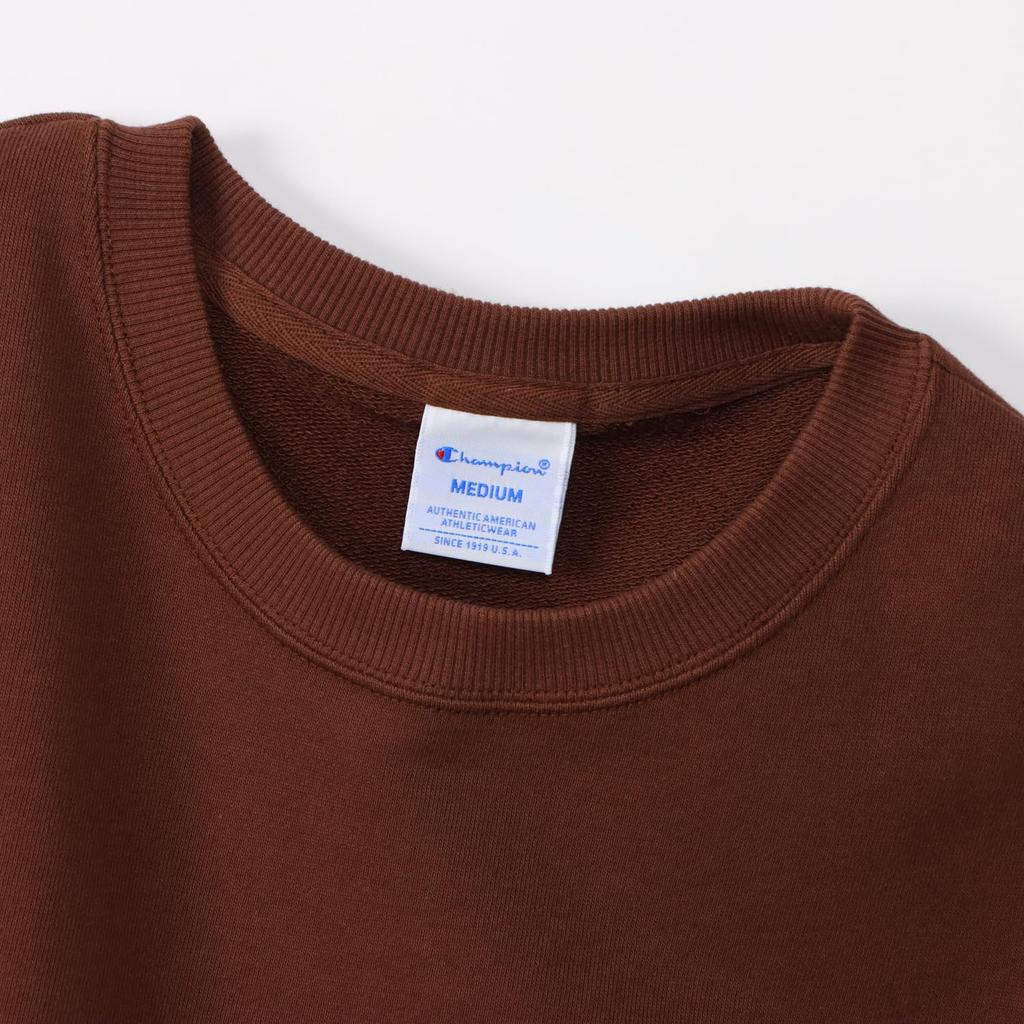 Champion Basic Short Sleeve Crew Neck Cotton Fleece Sweatshirt with Embroidered Amber Brown Women's Logo, (CW-Z008)
