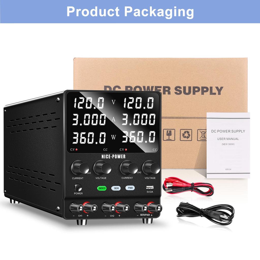 Doppia Alimentazione da Laboratorio NICE-POWER 120V 3A 4 in 1 Alimentazione da Laboratorio Uscita Doppia Indipendente Serie e Parallelo SPS1203-2KD Ingresso AC220V