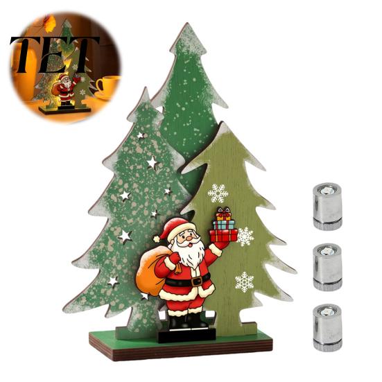 LED Lighted Xmas Tree Wooden Christmas Table Decor with Light, Rustic Standing Sign Holiday Decoration Reindeer Santa Claus for Tiered Tray,