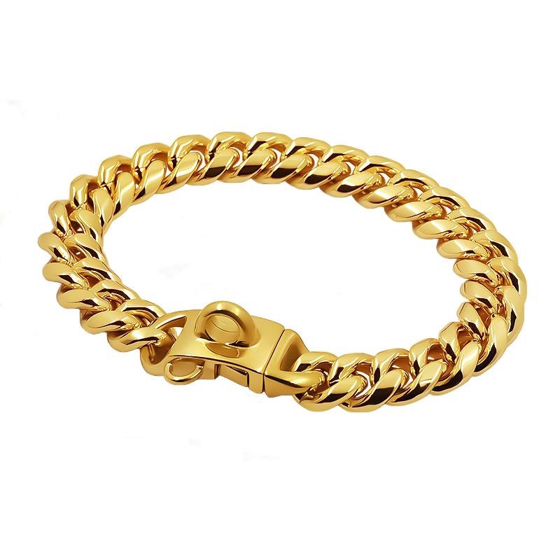 Metall-Hundehalsband Edelstahl Haustier-Choker Gold Cuban Link Kette 14mm Breit Leine für Kleine Mittlere Große Hunde Haustier Zubehör