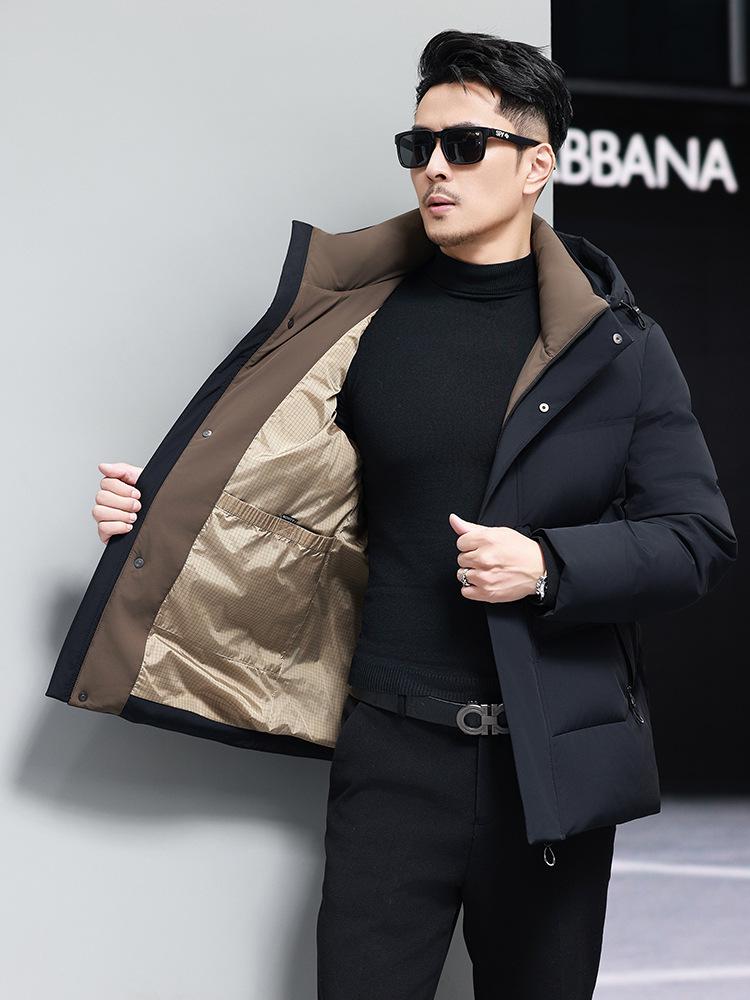 Men's Winter Down Jacket with Detachable Hood - Thick, Warm Business Casual Outerwear for Middle-Aged and Elderly.
