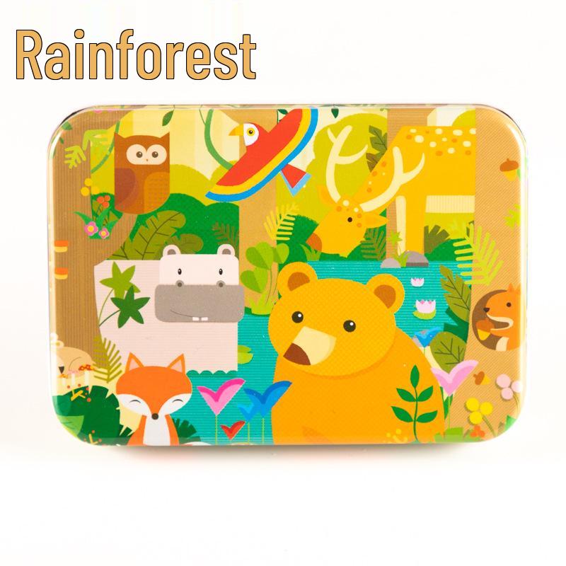 120-teiliges Holz-Cartoon-Puzzle in Blechdose für Kinder von 0-6 Jahren