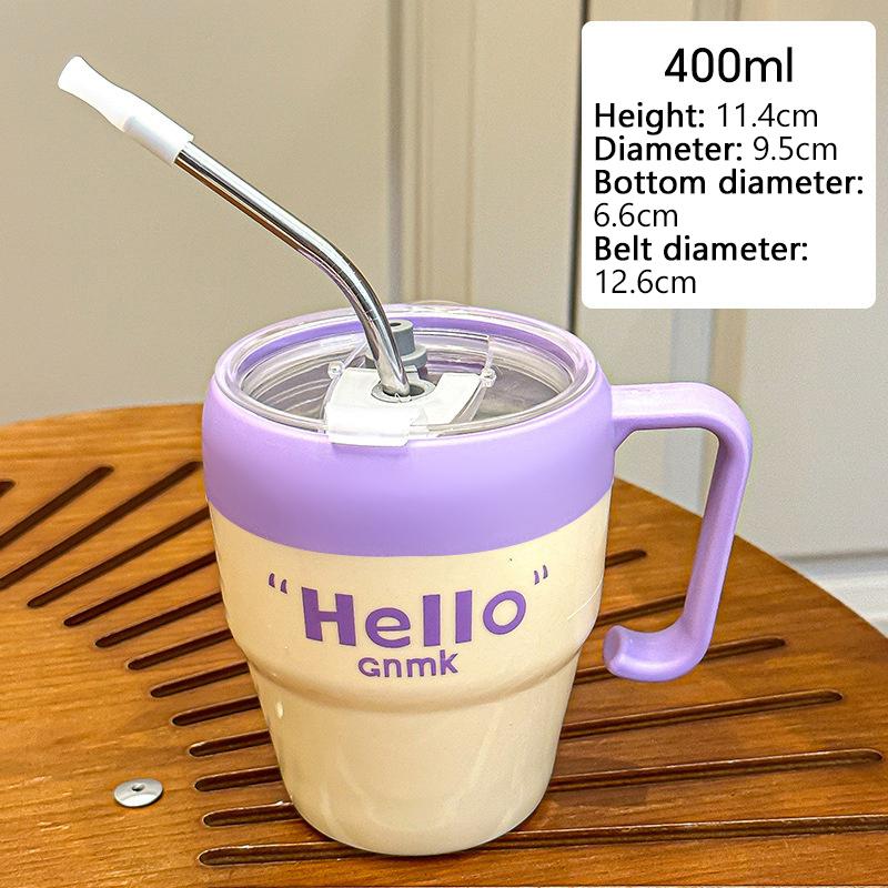 

Простая и стильная кружка Офисный кофейный стакан Стакан для воды с ручкой Соломинка из нержавеющей стали Кружка для пары для сока фиолетовый