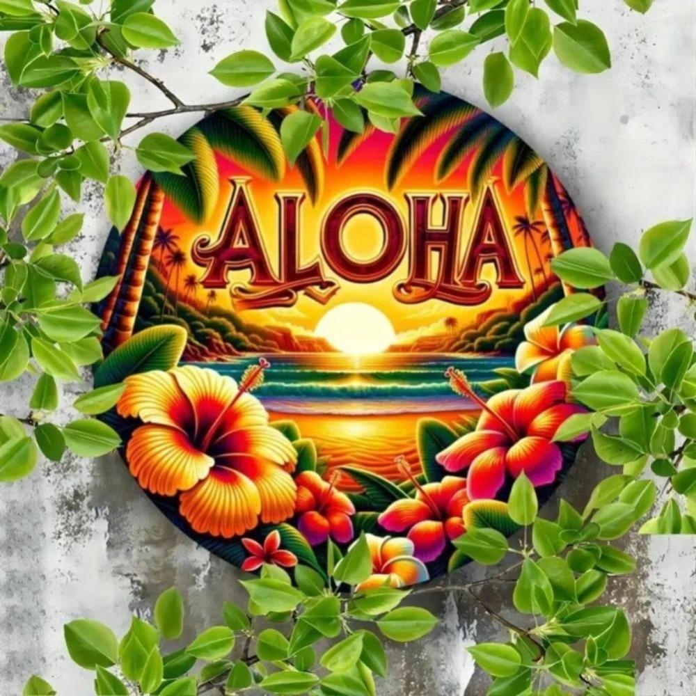 Vintage Tropical Beach Sunset Metal Tin Sign Aloha Wall Decor for Home