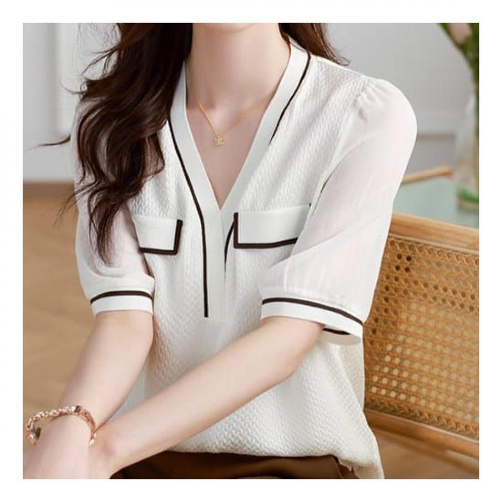 NaVaVa Women Vintage V Neck Sheer 5 Quarter sleeVe Blouse Nk2029