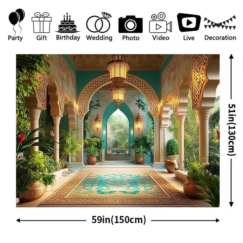 2D Oriental Lantern Hallway Backdrop 2D Flat Print for Themed Parties, Shoots, and Decor