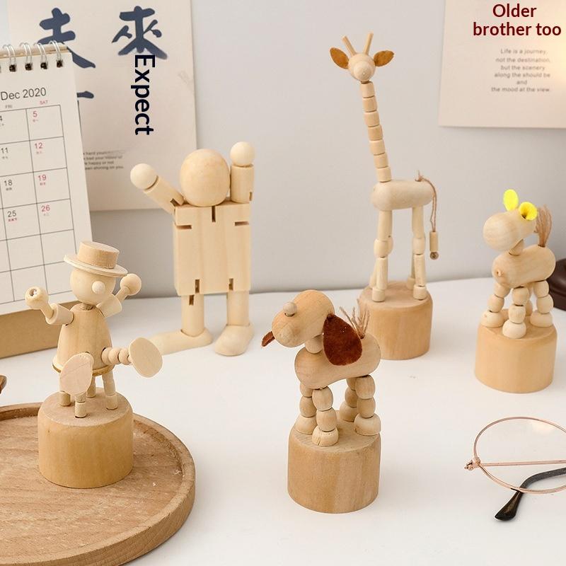 Latest Wooden Finger Puppet Toy Cartoon Mini Desktop Movable Elephant Tiger Dog Puppet Figurine For DIY Home Party Decoration