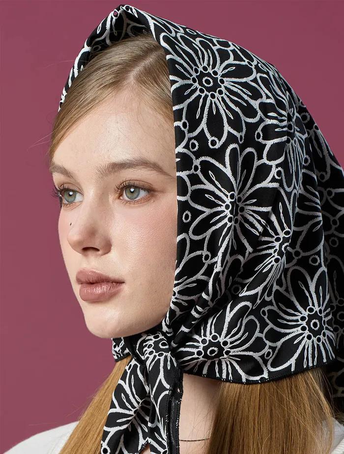 UV Protection Bandana Flower Hair Bandana Handkerchief [BLACK]