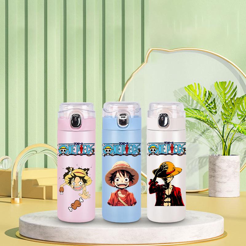400Ml Anime One Piece Baskılı Termos Şişe Paslanmaz Çelik Kupa Sızdırmaz Vakumlu Matara Termal Kahve Çay Süt Su Şişesi