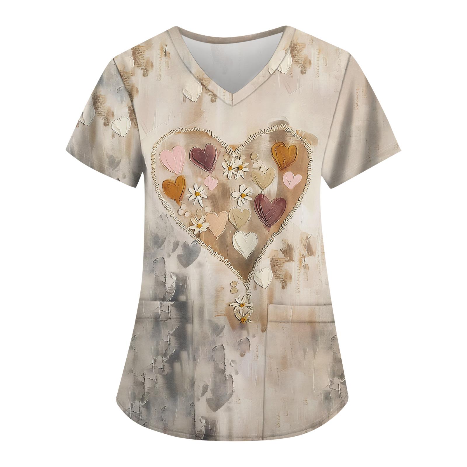 

Women s Fashion Printed Short Sleeve V Neck Pattern Tops Pocket Working T,shirts XXXL хакі