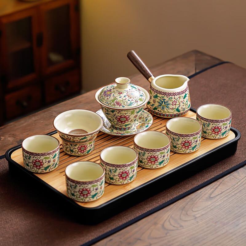 Lainuo Ru Kiln 9-Piece Gaiwan Tea Set with Black Tea Tray