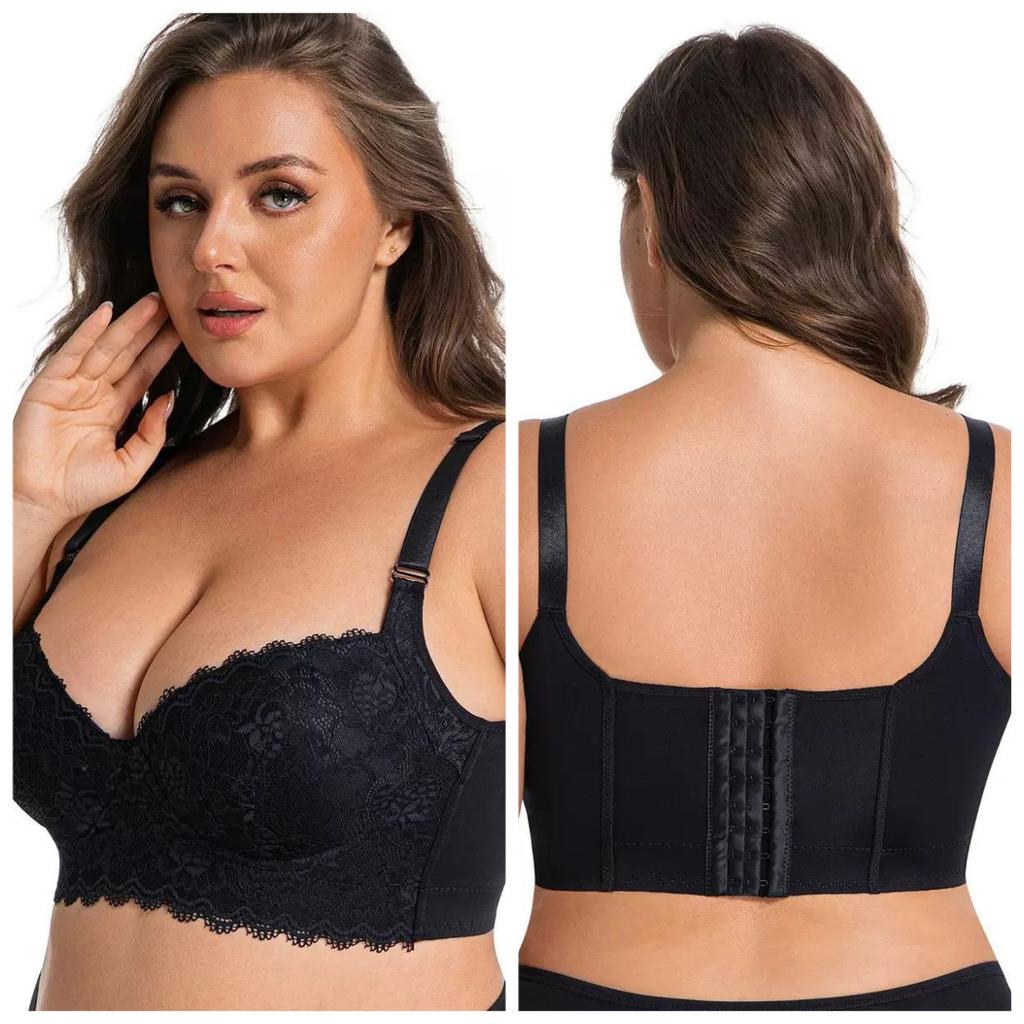 Large Size Thin Cup Lace Underwear for Women with Side Breast Adjustment and Underwire Bra