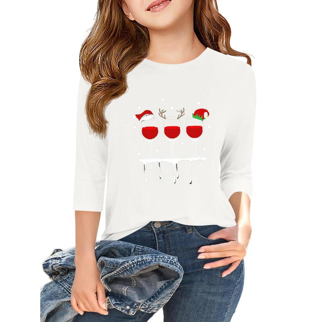 Tricou casual cu mâneci 3/4 pentru copii, cu gât rotund și imprimeu pentru Ziua Independenței