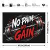 Fitness Gym Party Backdrop Banner, Barbell No Pain No Gain Slogan Black Red Graffiti, Polyester Photo Background Wall Decor Home Party