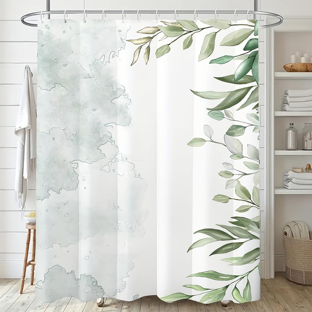Vibrant Modern Art Shower Curtain - Floral & Leaf Design, Machine Washable, Includes Hooks, Multicolor, Classic Style
